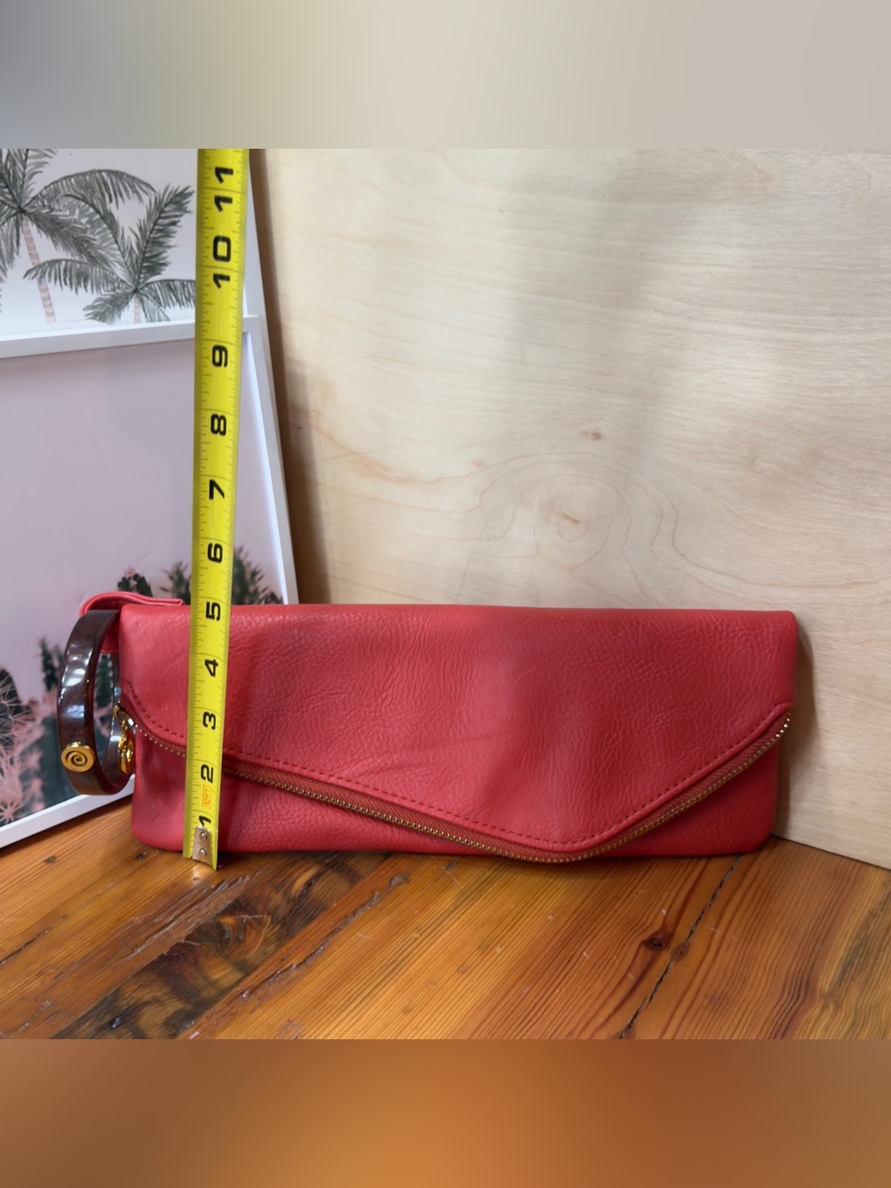 Mud pie Red orange Leather Fold-Over Wristlet Clutch - Picture 5 of 8